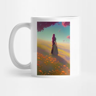 Adorable Anime Girl in Field of Red Flowers & Trees - Future Mug